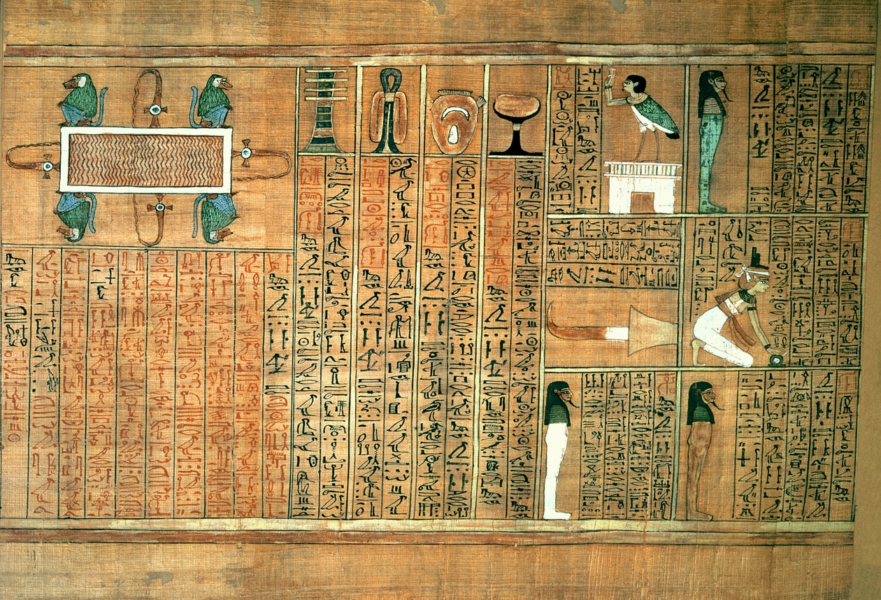 Detalj som föreställer den avlidne och hans Ba, från Book of the Dead of the Scribe Any, c.1250 (målad papyrus) av Egyptian 19th Dynasty