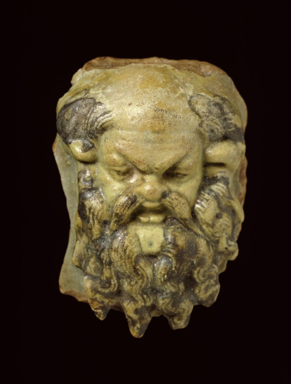 Silenus huvud av glaserad fajansfajans av Egyptian Ptolemaic Period