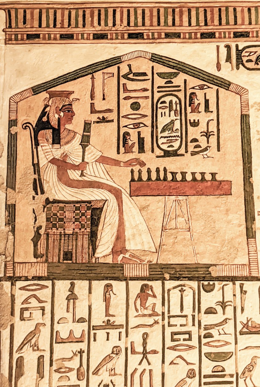 Nefertari spelar senet (väggmålning) av Egyptian 19th Dynasty
