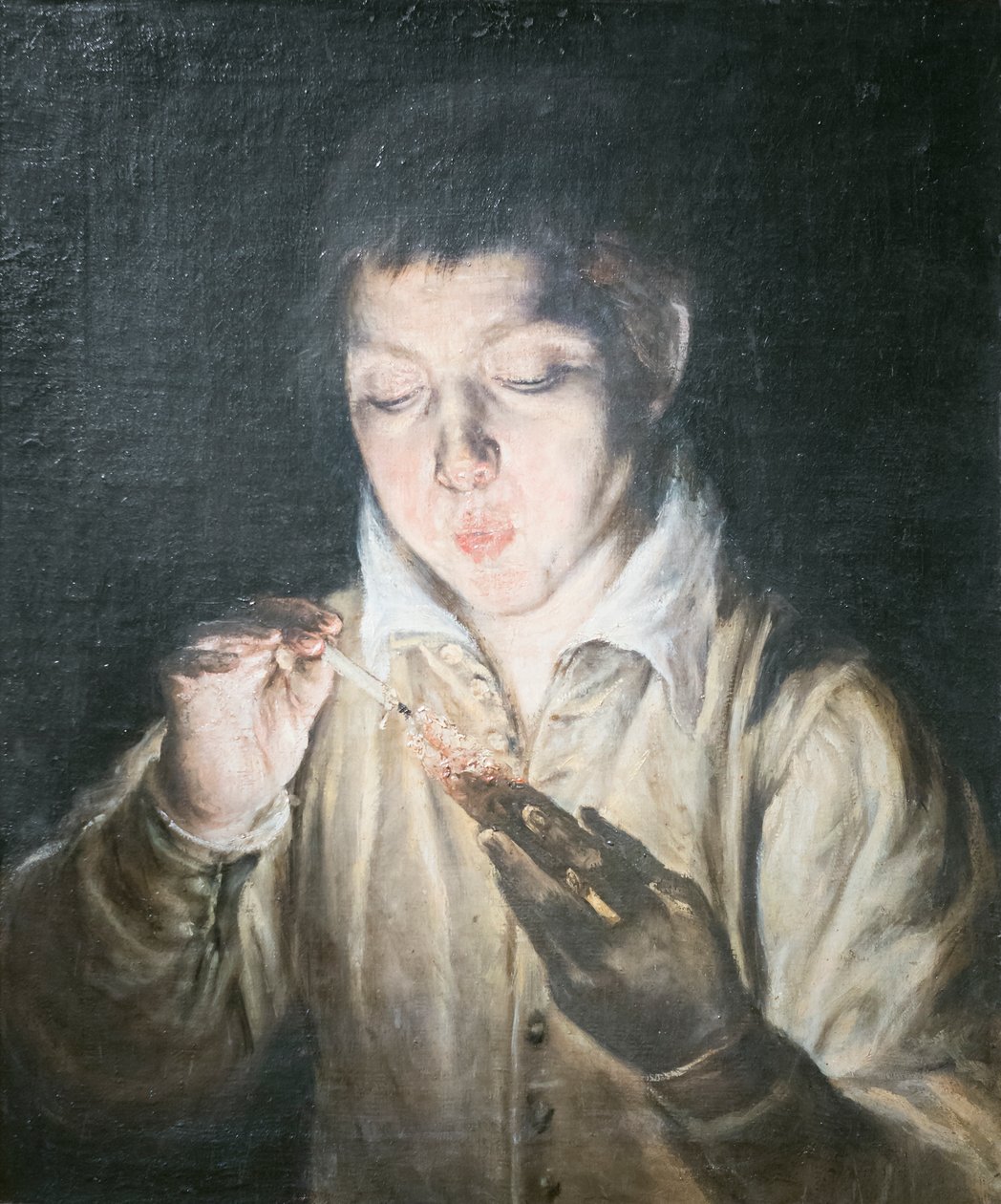 Pojke som blåser en glöd av El (1541 1614) Greco