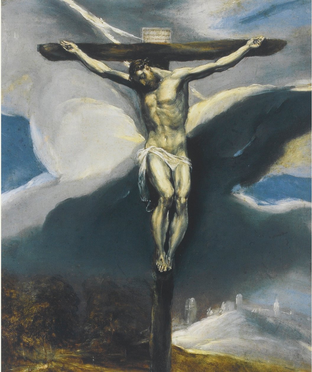 Kristus på korset i ett landskap av El Greco