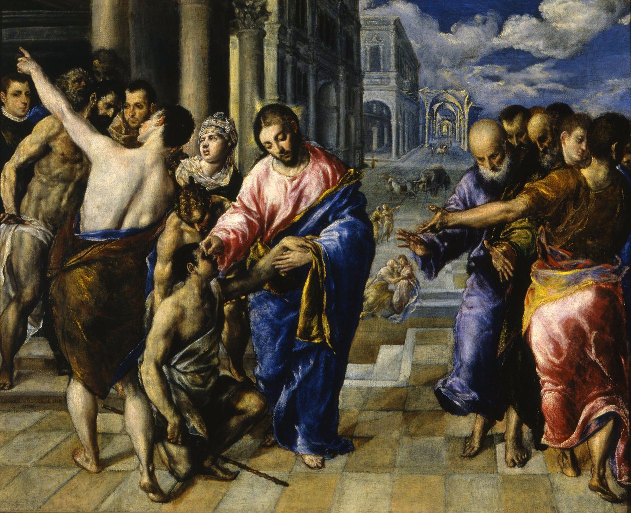 Jesus botade den blinde, ca. 1573 av El Greco