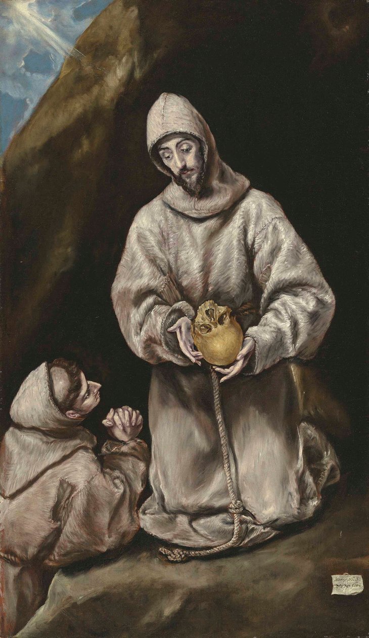 Sankt Franciskus och broder Leo i meditation av El Greco