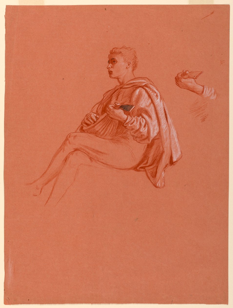 Teckning, pojke som spelar luta, 1871-72 av Elihu Vedder