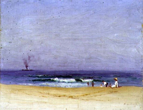 On the Beach (olja på duk) av Elioth Gruner