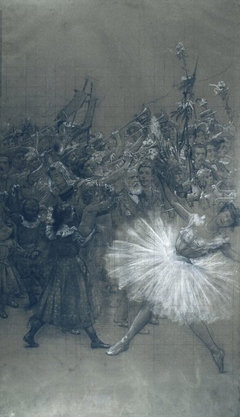 Ballet dancer and D. Pedro de Alcantara - Cartoon for the transfer of the grand drape of the Municipal Theater of Rio de Janeiro av Eliseu Visconti
