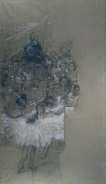 Ballet dancers and Carlos Gomes - Cartoon for the transfer of the grand drape of the Municipal Theater of Rio de Janeiro av Eliseu Visconti