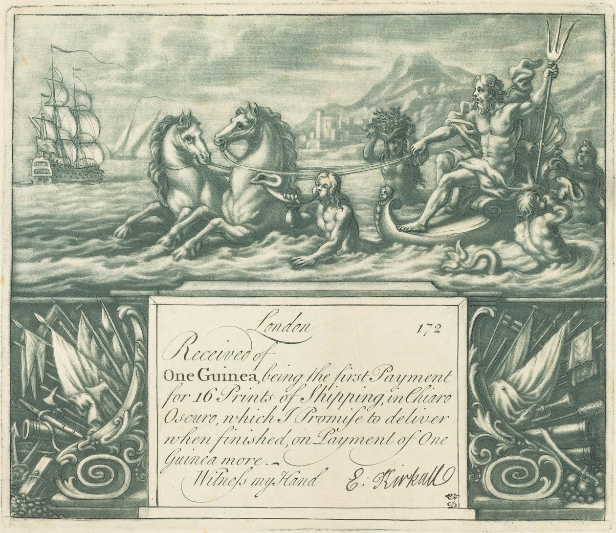 Prenumerationskvitto, 1720-tal. av Elisha Kirkall