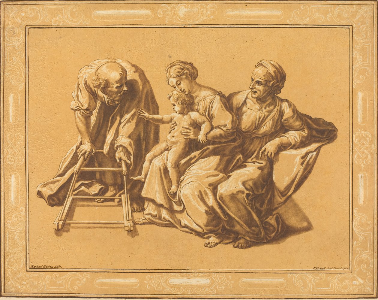 Den heliga familjen av Elisha Kirkall, after Giulio Romano