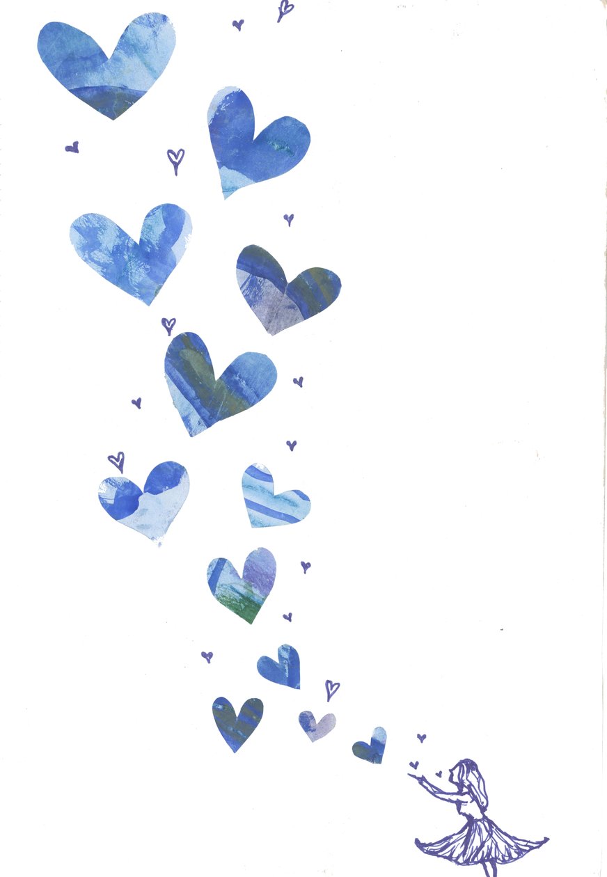 Blowing a Kiss, 2013 (akvarell och collage) av Elizabeth Rider