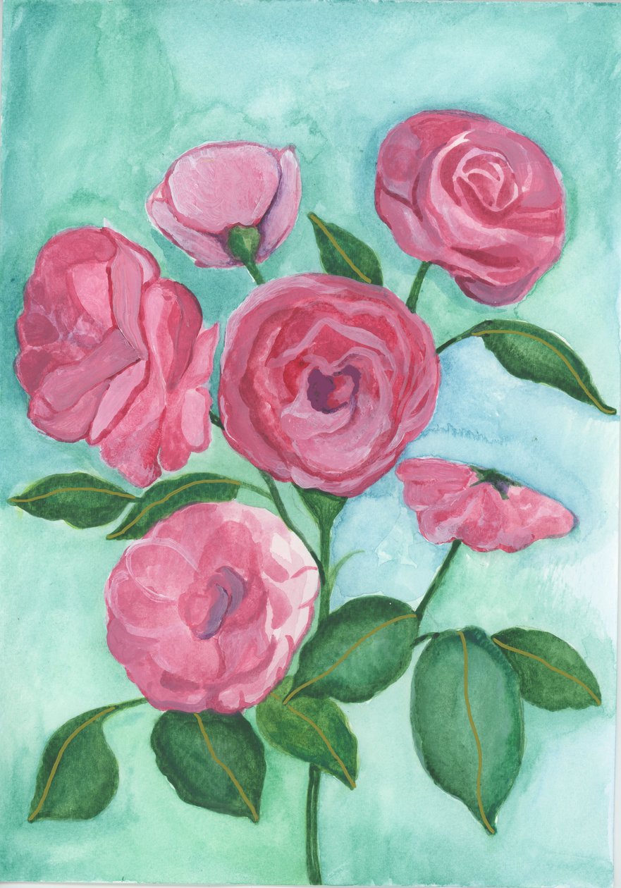 Rosa rosor, 2017 (akvarell) av Elizabeth Rider