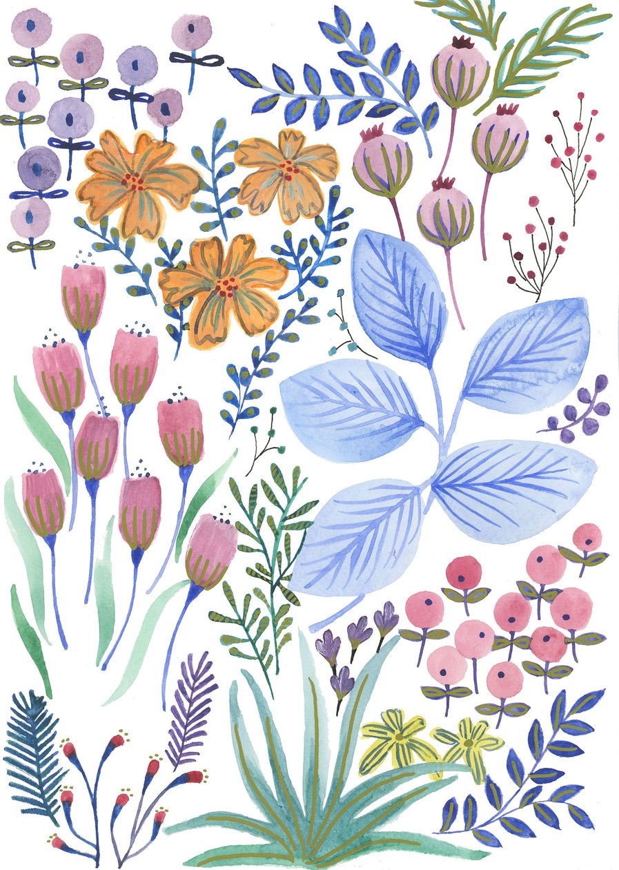 Vårblommor, 2017 (akvarell) av Elizabeth Rider