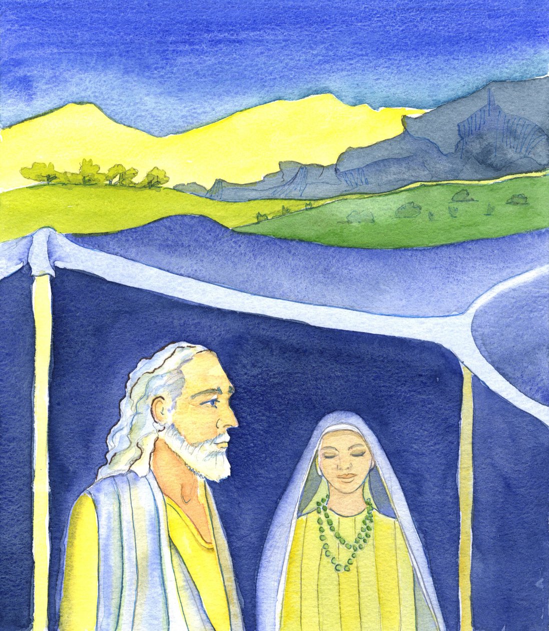 Abraham och Sarah, 2001 (w/c på papper) av Elizabeth Wang