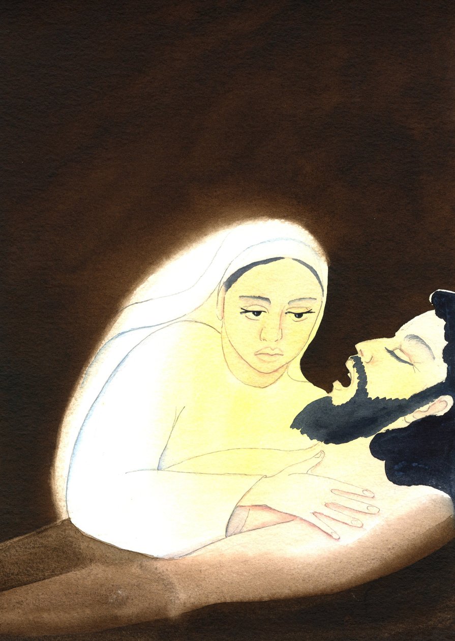 The Pieta, 2001 (w/c på papper) av Elizabeth Wang