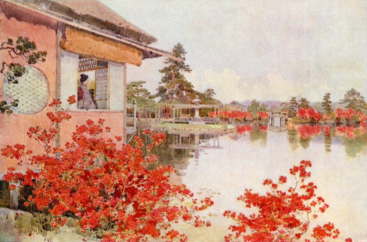 Azaleor, Nagaoka (färglitografi) av Ella Du Cane