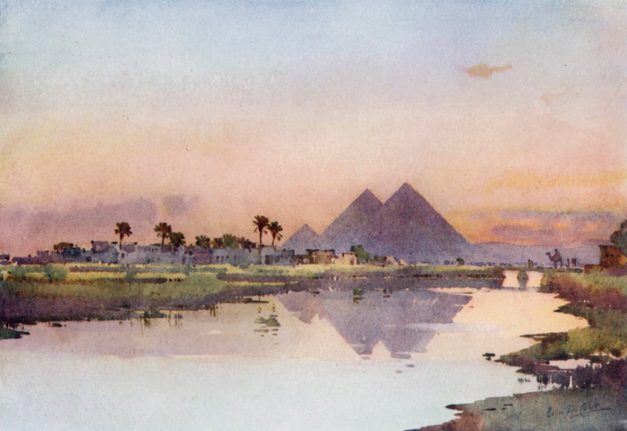 Den andra pyramiden, Giza (färg litho) av Ella Du Cane