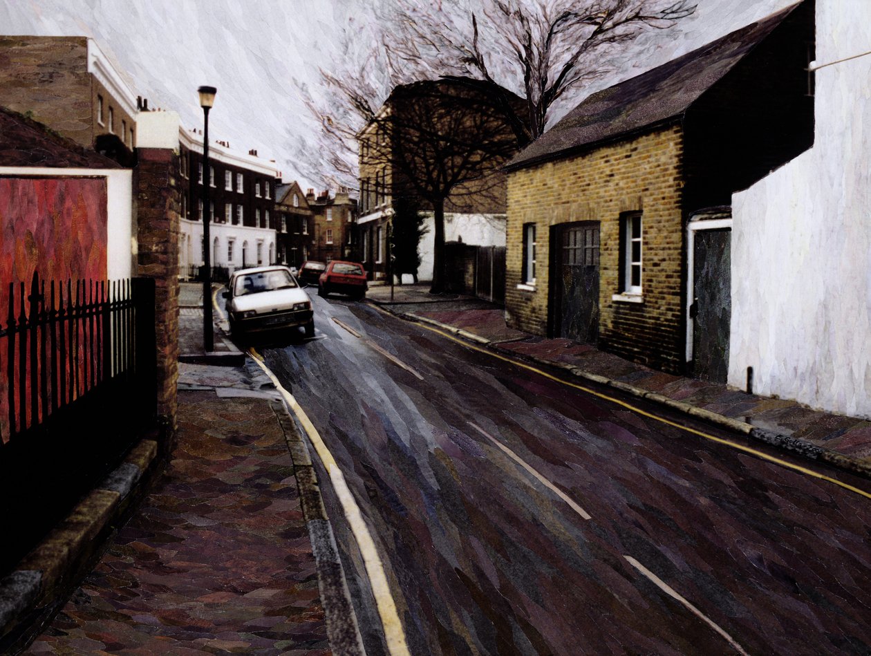 Circus Street (Next to the Cheeseboard), 2000 (pappersmosaikcollage) av Ellen Golla
