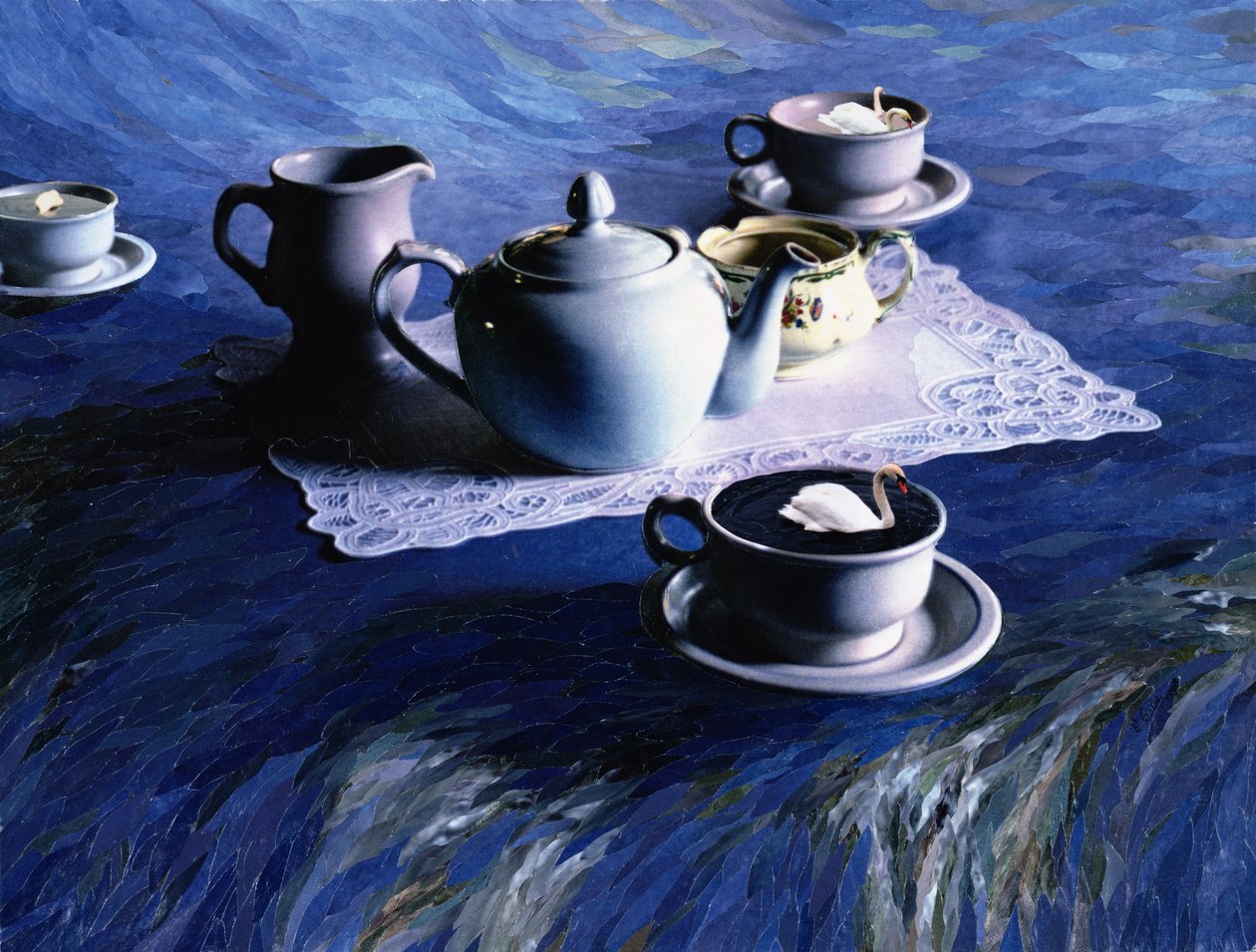 Tea Time with Gordy, 1998 (pappersmosaikcollage) av Ellen Golla