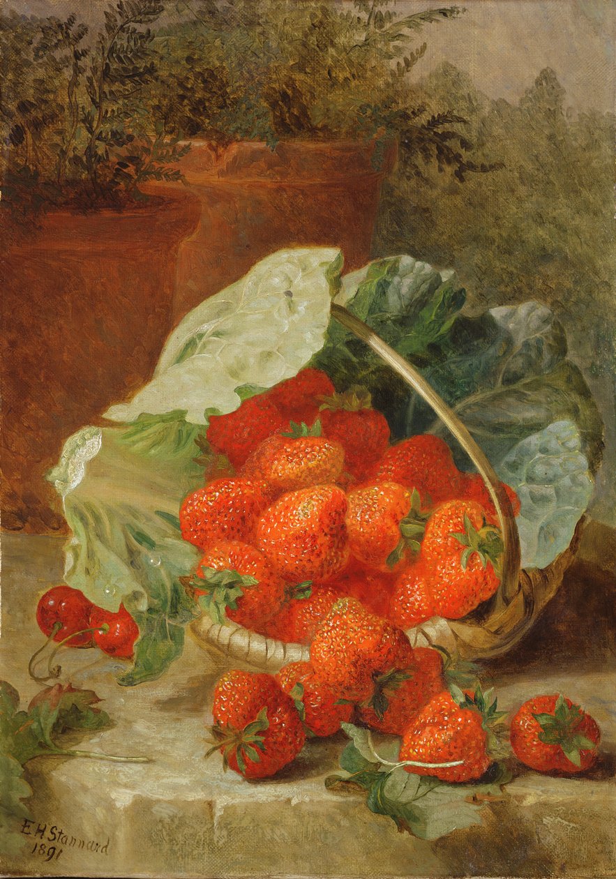 Jordgubbar i ett kålblad, 1891 av Eloise Harriet Stannard