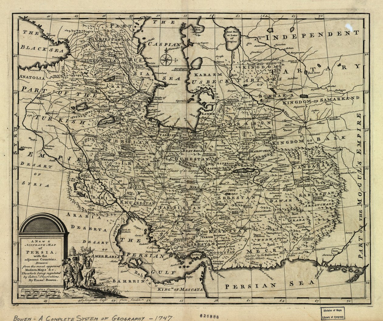 The map of the Persian Empire in 1747 at the time of Afsharid Dynasty av Emanuel Bowen
