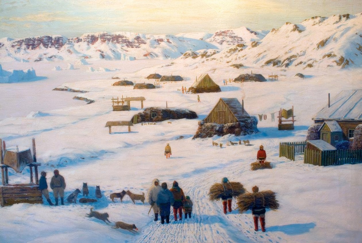 Inuitbosättning på vintern av Emanuel A. Petersen