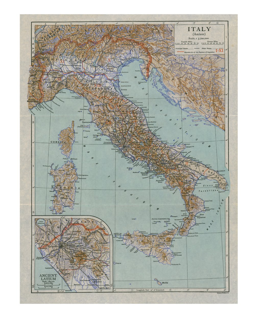 Karta över det antika Italien, c1910-talet. av Emery Walker