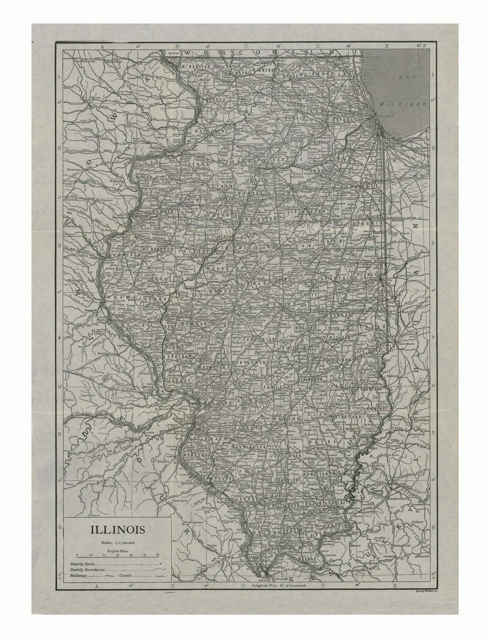 Karta över Illinois, USA, c1910-talet. av Emery Walker