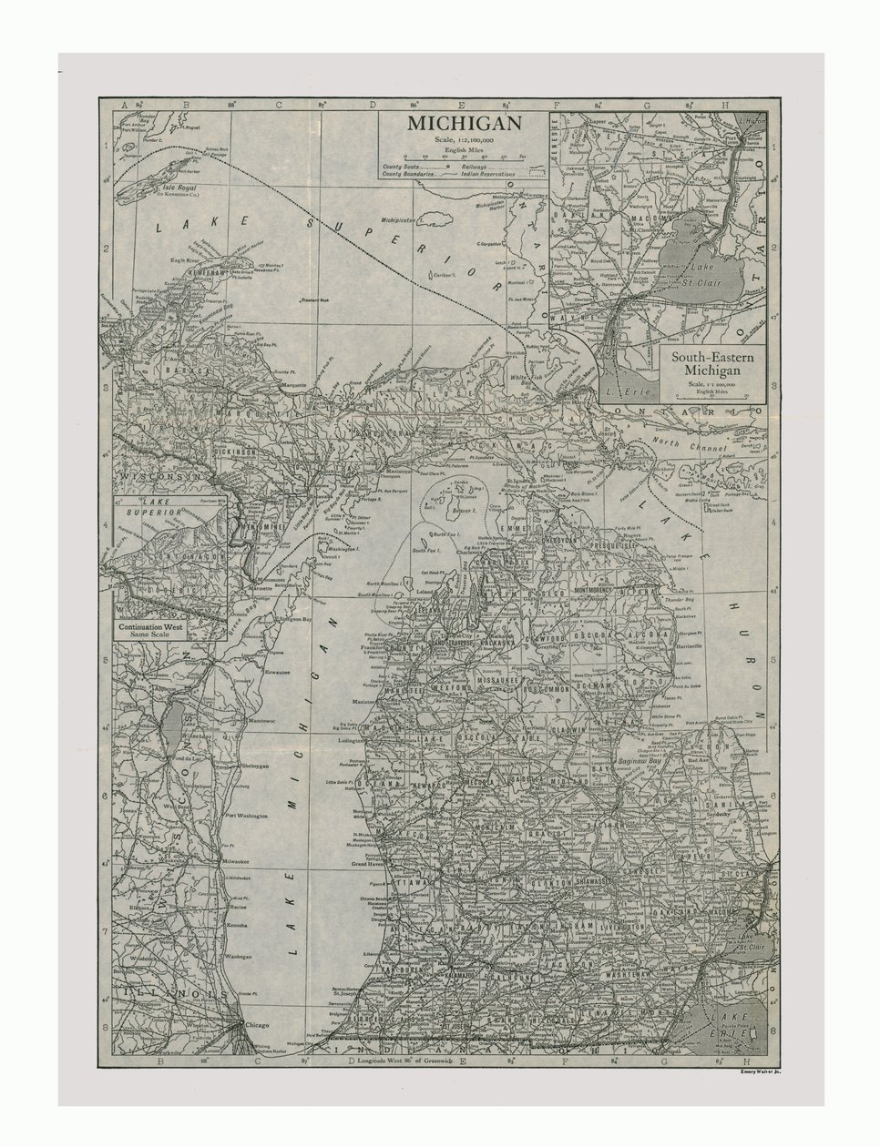 Karta över Michigan, USA, c1900. av Emery Walker