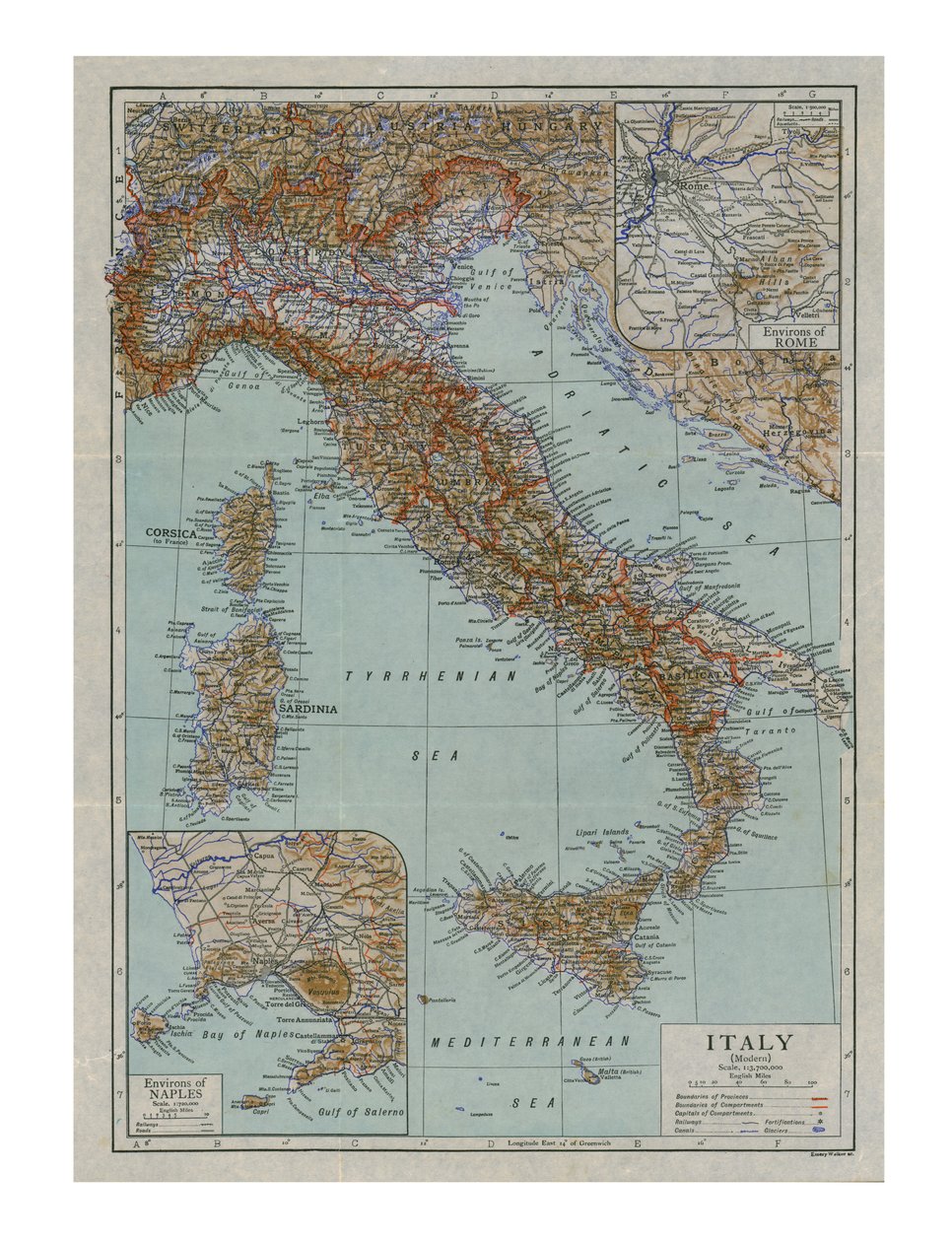 Karta över det moderna Italien, c1910-talet. av Emery Walker