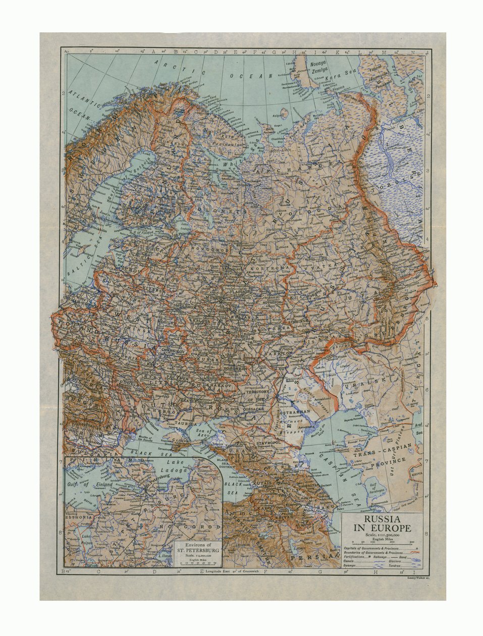 Karta över Ryssland i Europa, c1910-talet. av Emery Walker