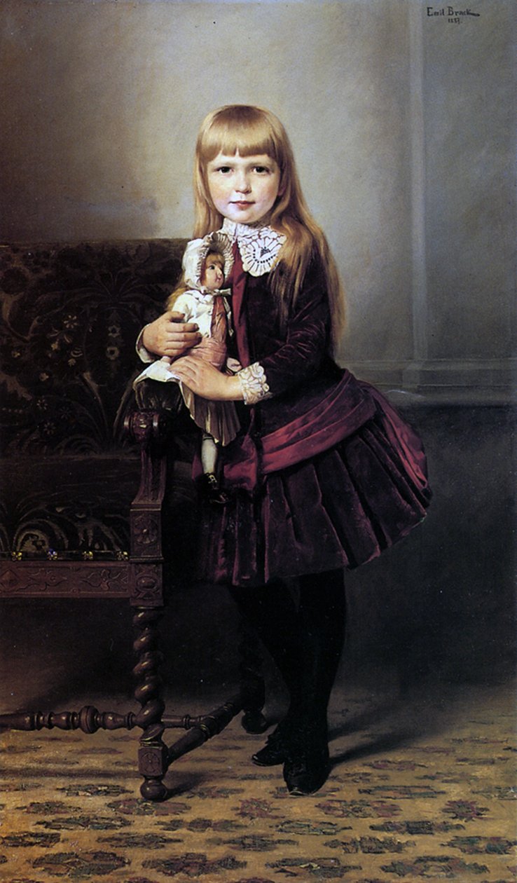 Ung flicka med sin docka, 1887 av Emil Brack