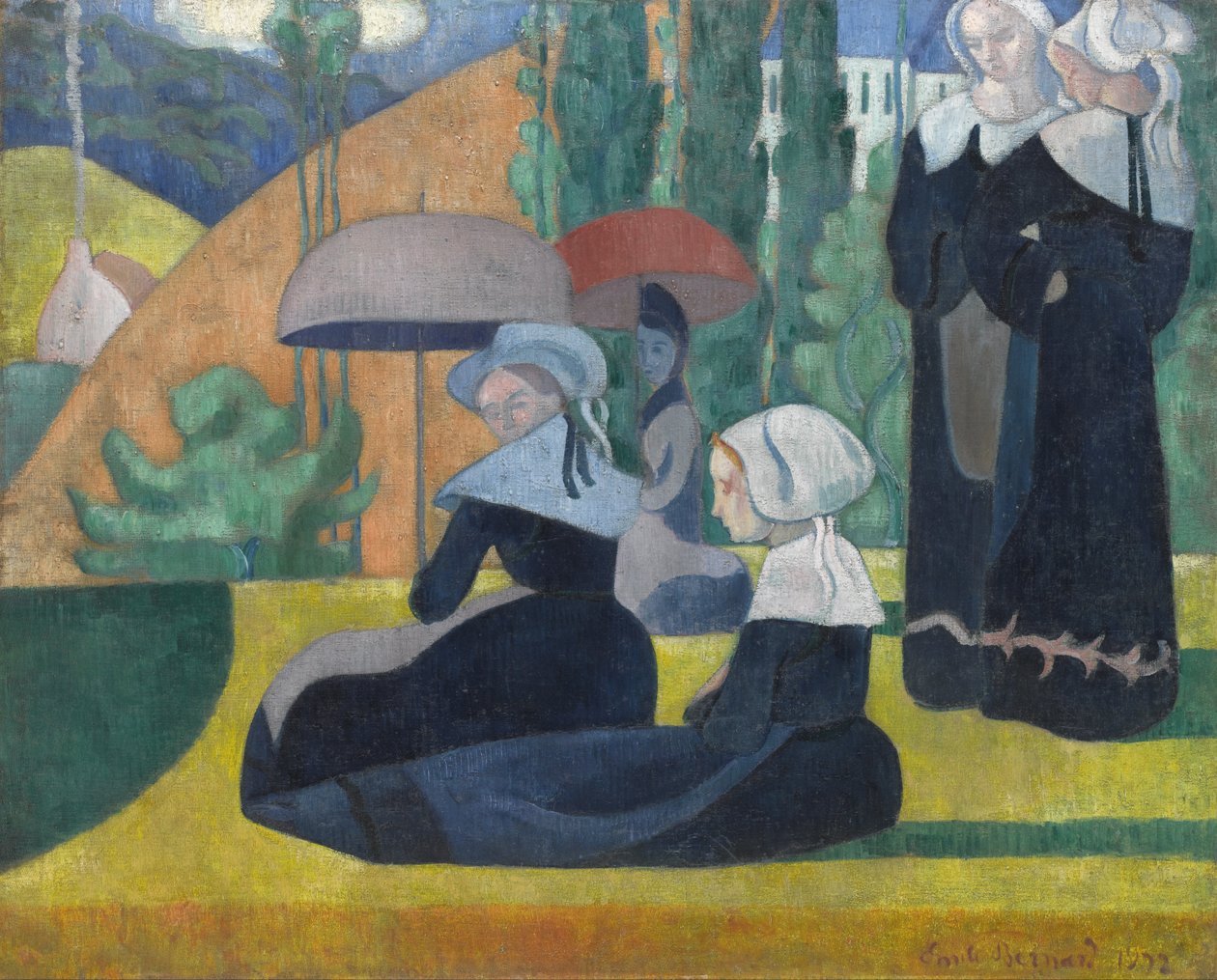 Bretonska kvinnor med paraplyer av Emile Bernard
