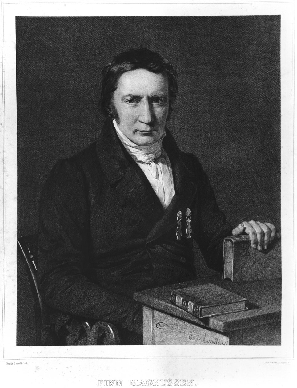Finn Magnussen (1781-1847) illustration från "Voyage en Islande et au Groenland publie par ordre du Roi sous la direction de Paul Gaimard" av Eugene Robert (1806-79) publicerad 1851, Paris (svart på vitt). av Emile Lassalle