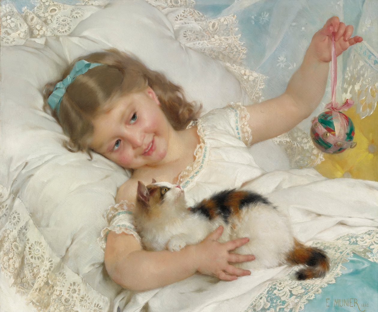 Ung flicka och katt av Emile Munier