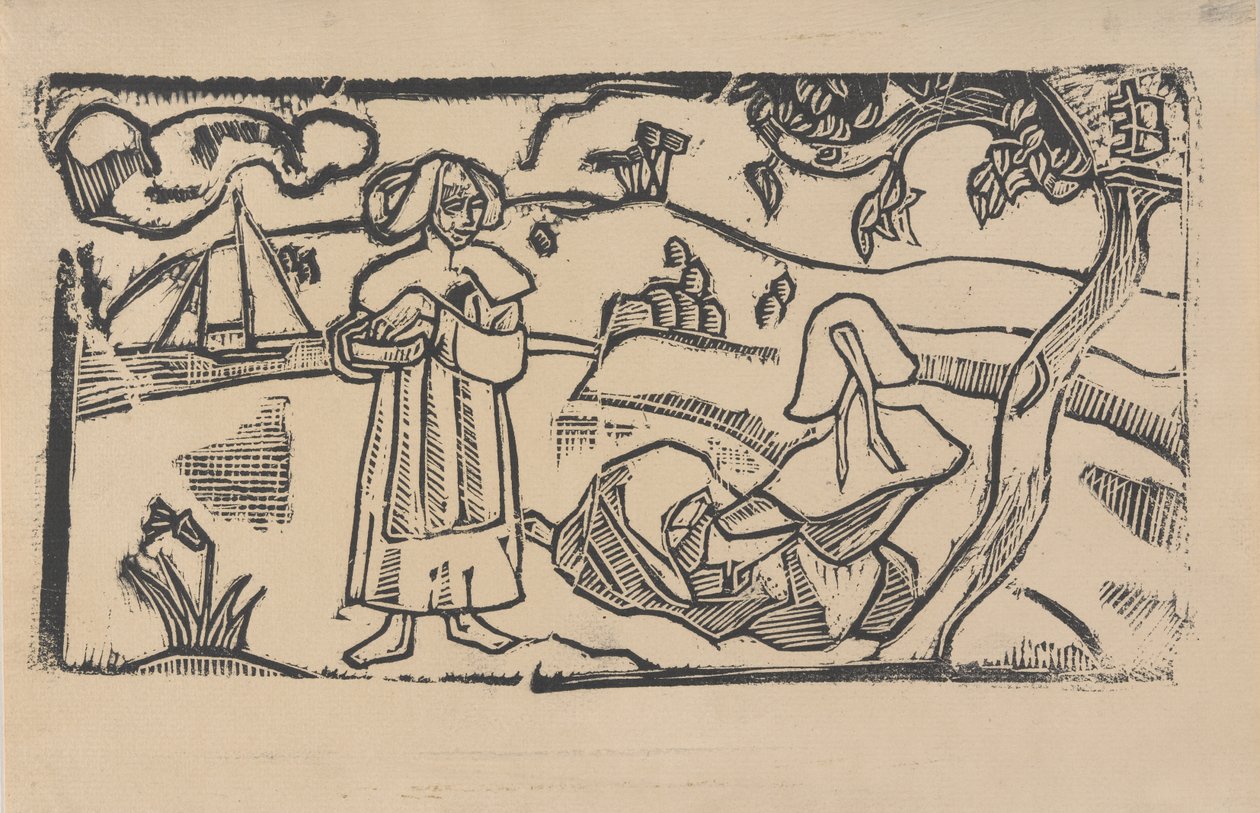 Två bretonska kvinnor, ca 1891 (trätryck) av Emile Bernard
