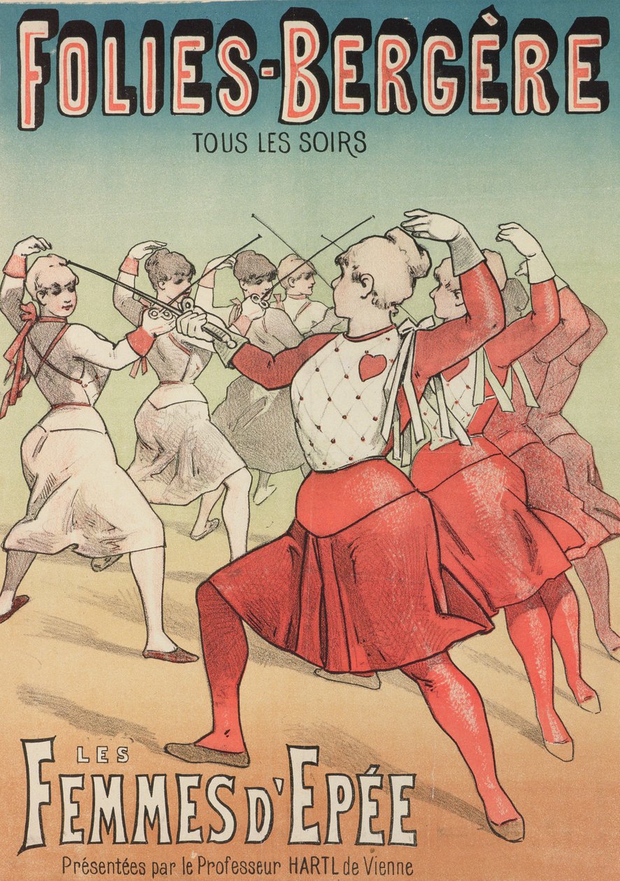 The Swordswomen (färg litho) av Emile Levy