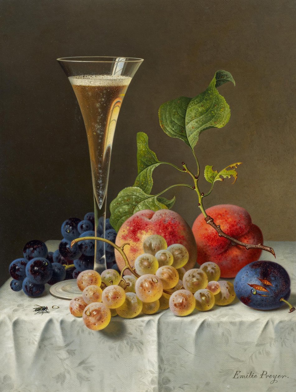 Stilleben med champagneglas. av Emilie Preyer