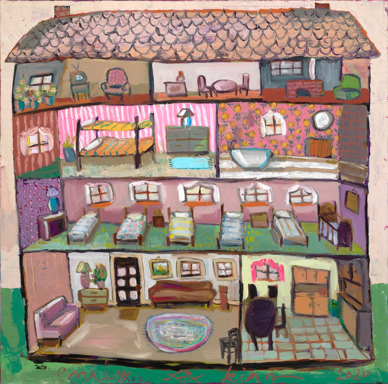Dollhouse 18, 2020 (olja på duk) av Emily Fox King
