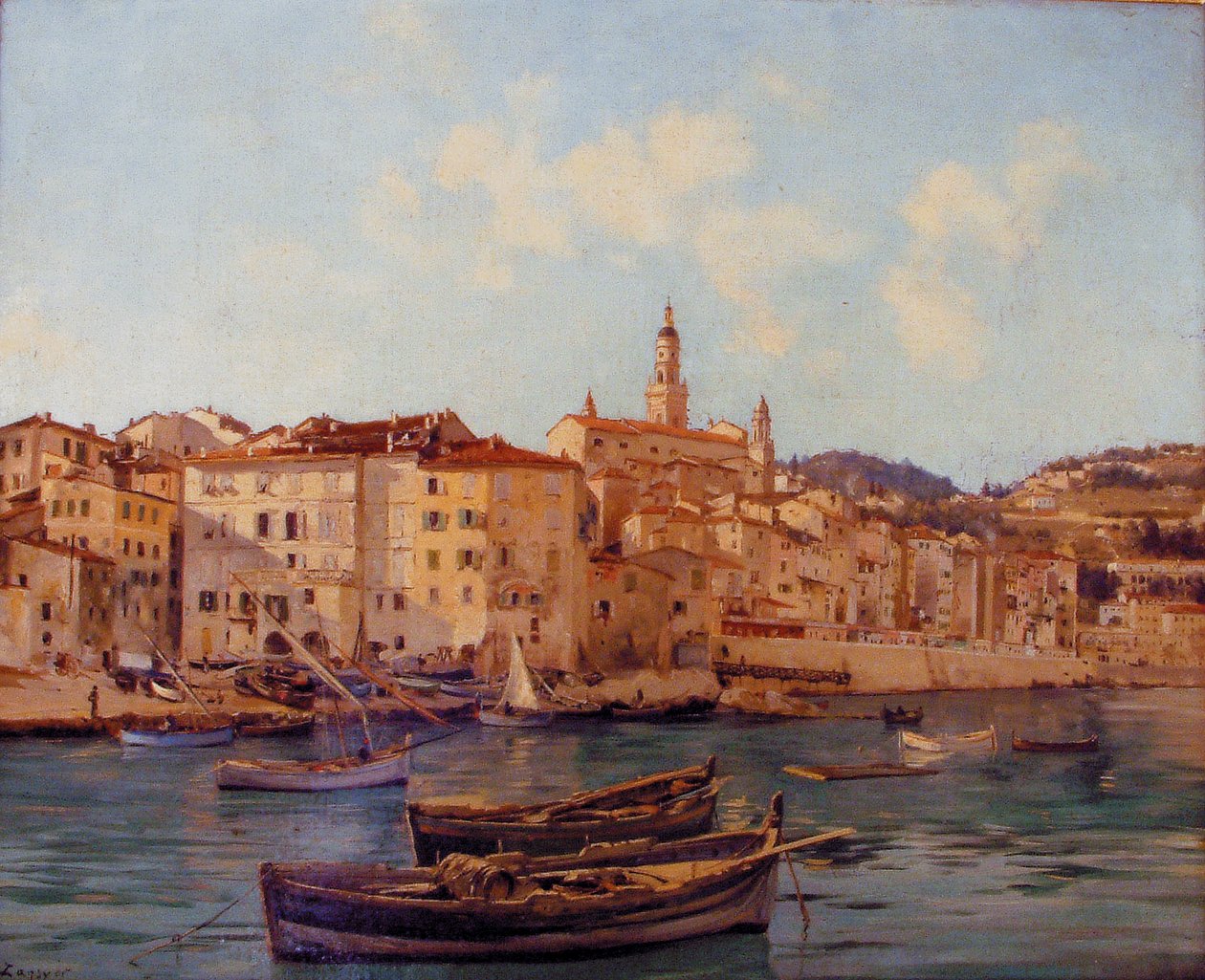 Hamnen i Menton 1891 (målning) av Emmanuel Lansyer
