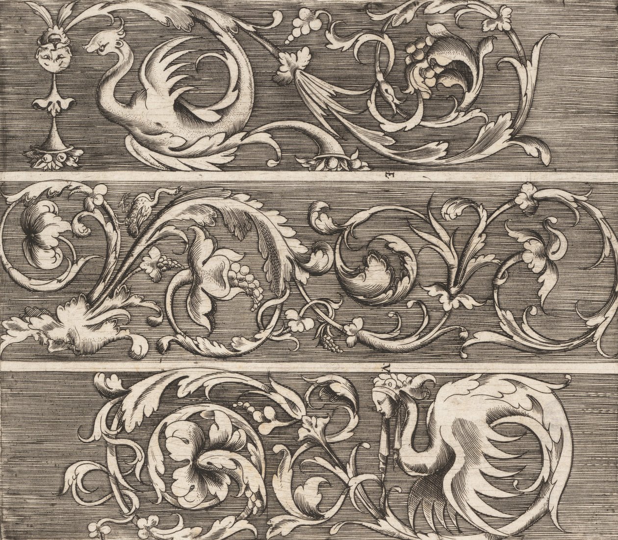 Tre friser med prydnadsblad, ca. 1541-43. av Enea Vico