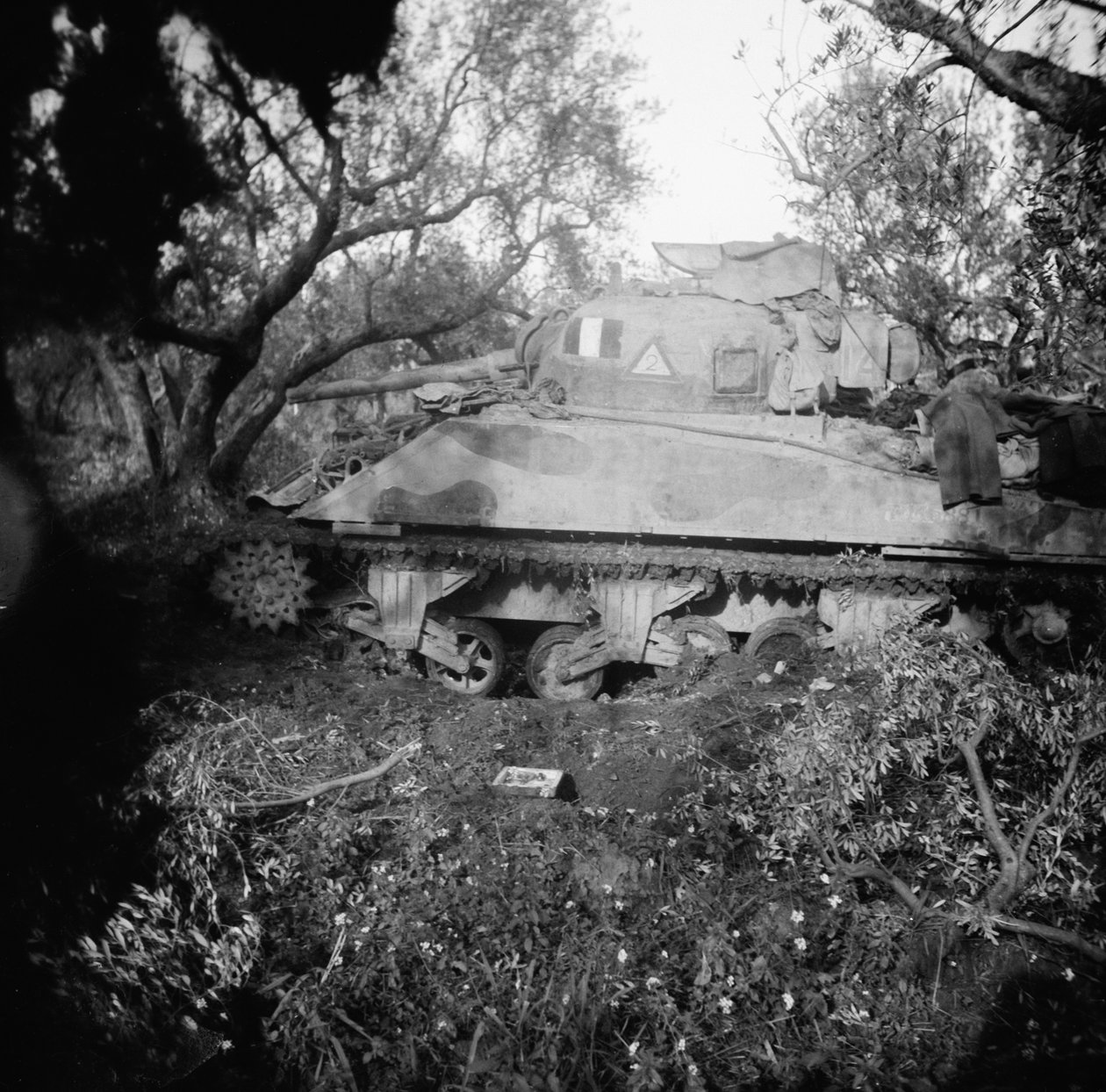2Tp tank sprängd på minfält, ca 1944 av English Photographer