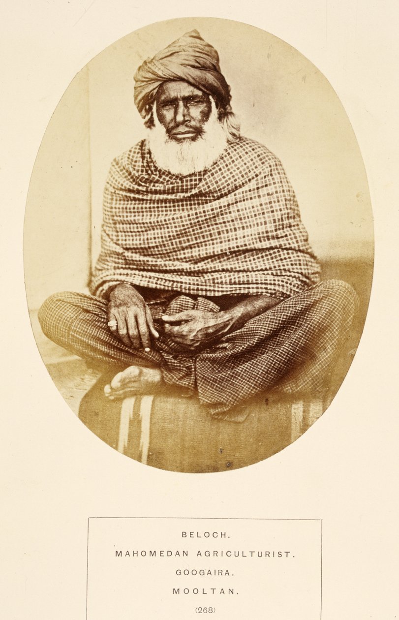 Beloch, Mahomedan Agriculturist, Googaira, Mooltan, från The People of India, av J. Forbes Watson, publicerad 1868 (albumtryck) av English Photographer