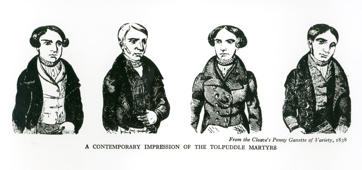 A Contemporary Impression of the Tolpuddle Martyrs, från Cleaves Penny Gazette of Variety, 1838 av English School