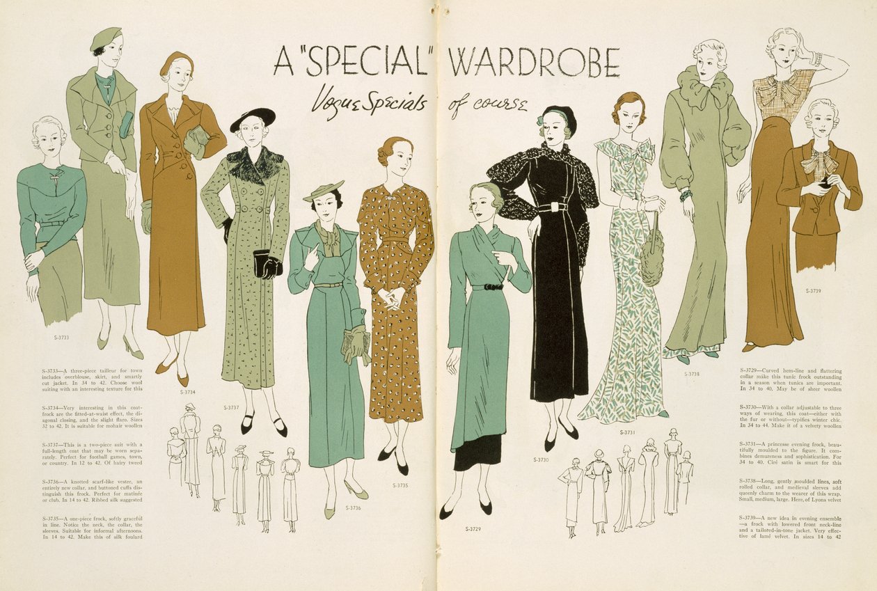 En speciell garderob, från en "Vogue Pattern Book" c.1930 av English School