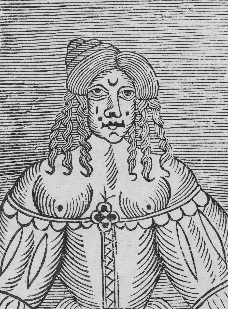 En Tudor Lady med blottade bröst, en illustration från "A Book of Roxburghe Ballads" av English School