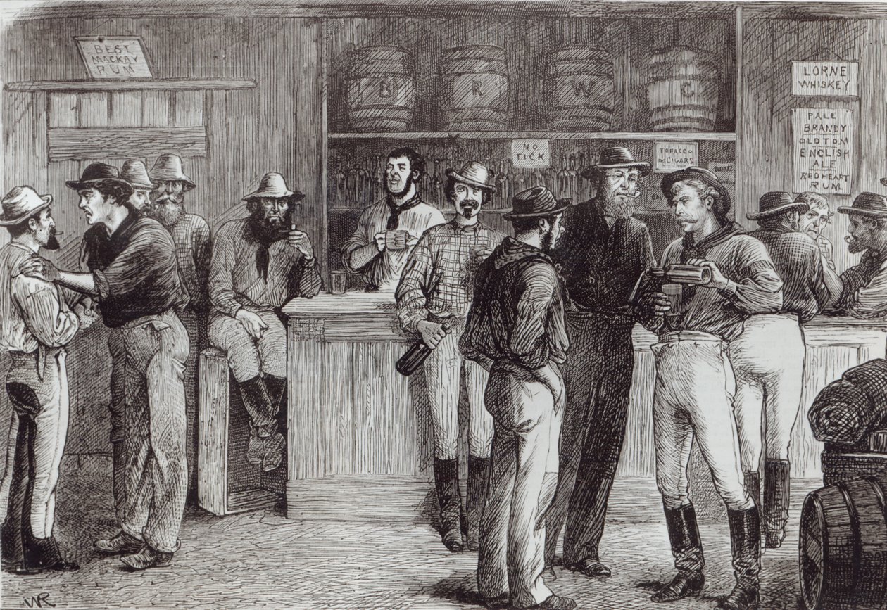 "Ett allmänt rop", inne på en buskbar, 1878 av English School