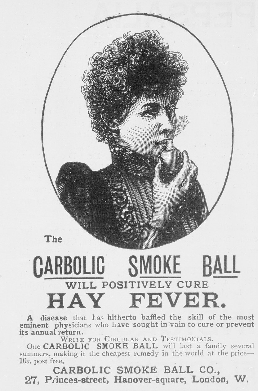 Annons för Carbolic Smoke Ball, ett botemedel mot hösnuva (tryck) av English School