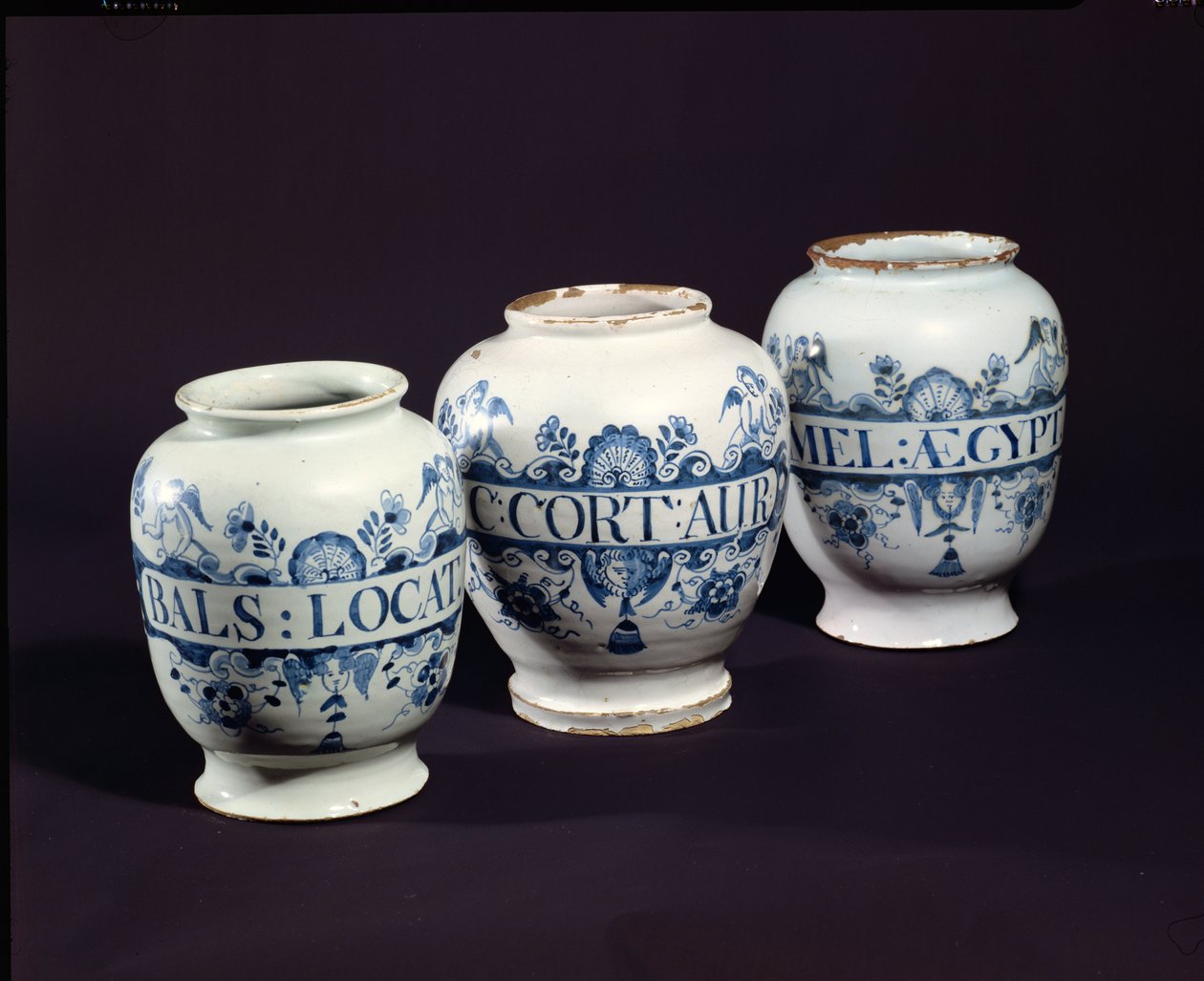 Apoteker drogburkar, ca 1740 (keramik) av English School