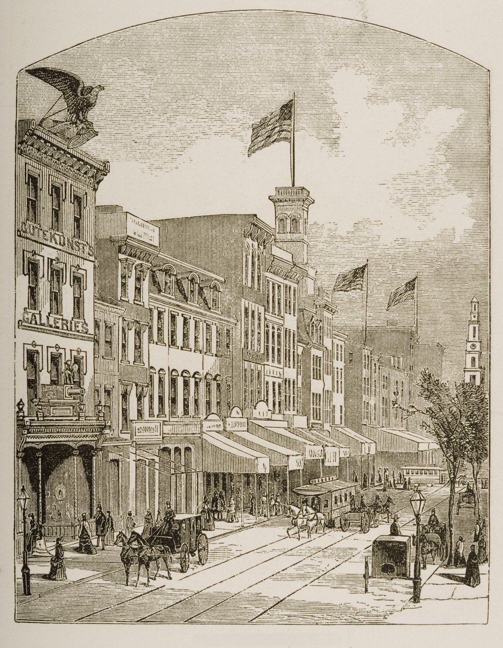 Arch Street, Philadelphia, omkring 1870, från "American Pictures" utgiven av Religious Tract Society, 1876. av English School