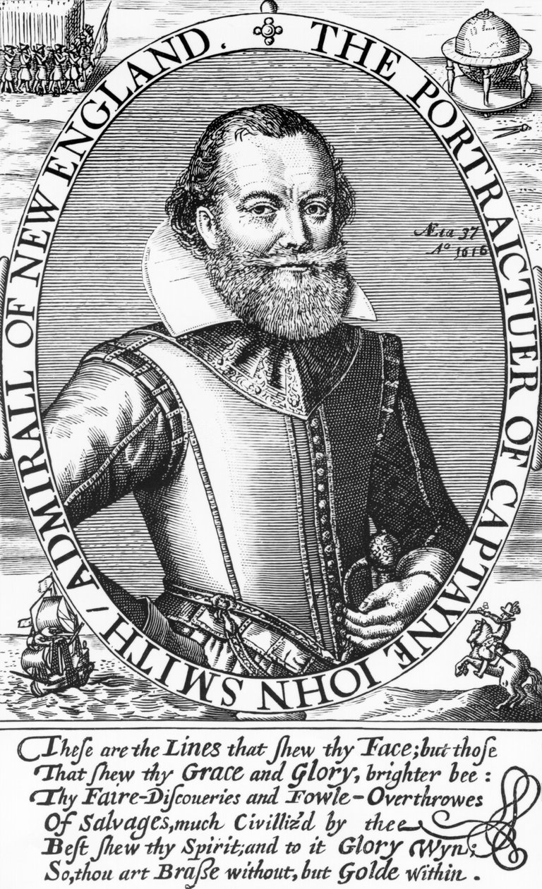 Kapten John Smith (1580-1631) 1:e guvernör i Virginia, 1616 av English School
